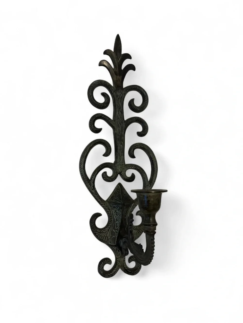Antique-Style Black Metal Wall Sconce Candle Holder